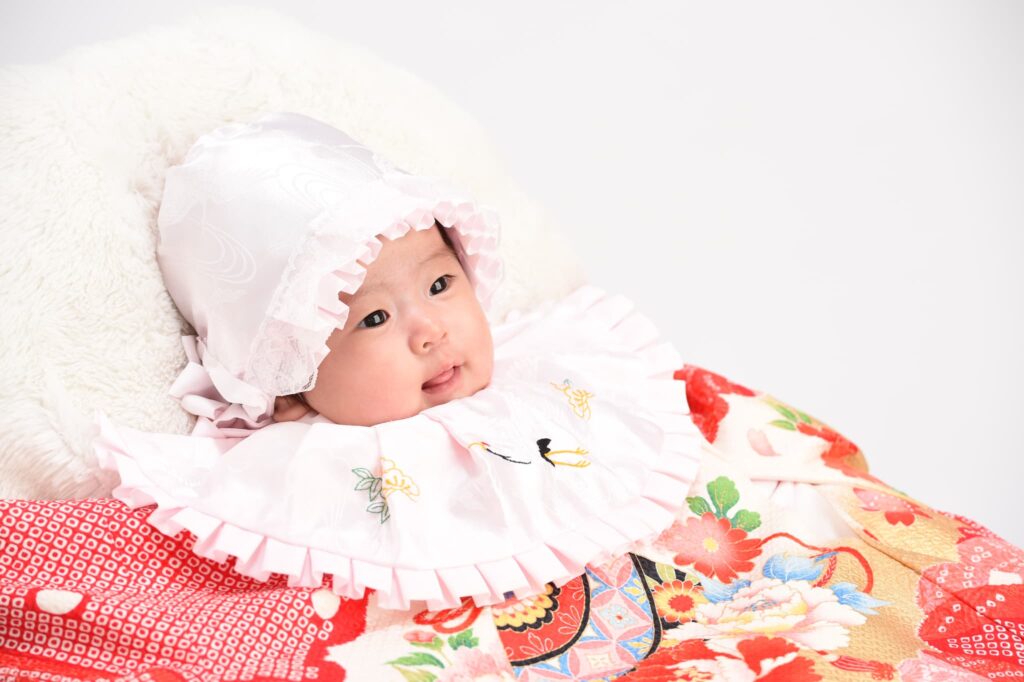 お宮参り奈良市_フォトスタジオワタナベ(渡辺写真館)奈良本店_産着帽子とよだれかけ